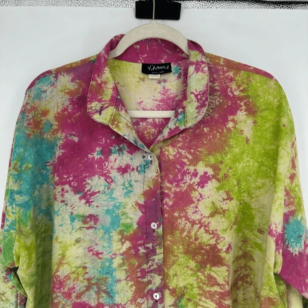 Dilemma New York Womens Button Up Shirt Size L Watercolor Art To Wear Rave - Picture 3 of 10